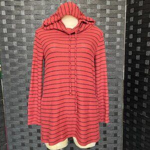 Evereve Peyton Jensen Top‎ Small Red Black Stripe Abby Hoodie Tunic